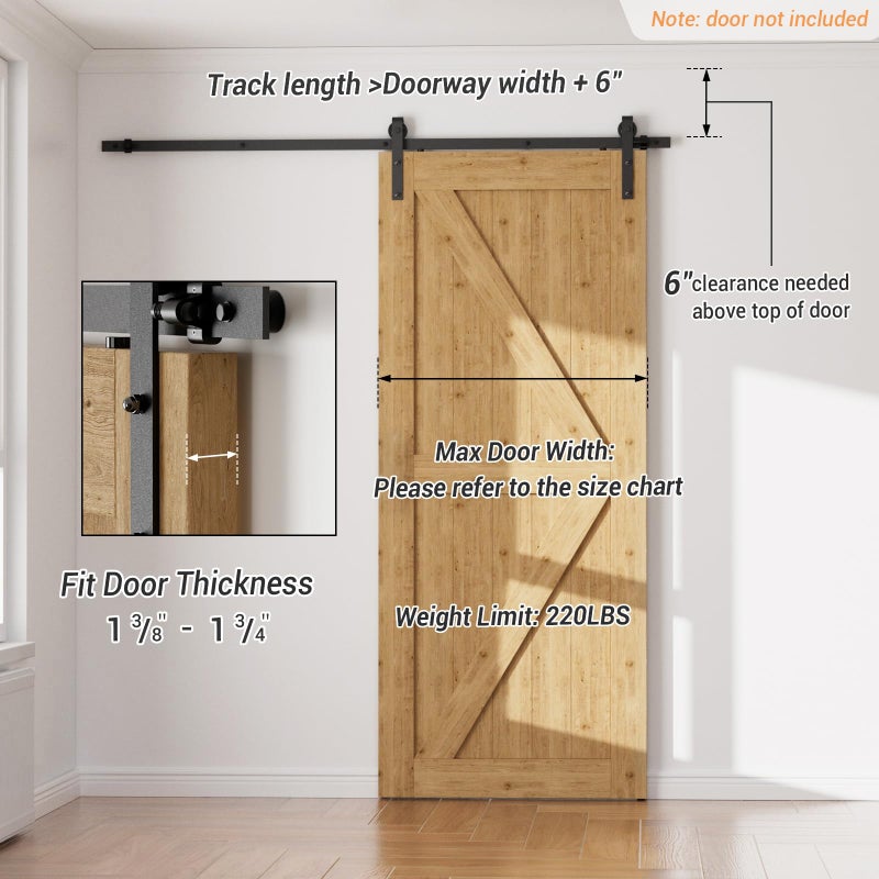 CCJH Barn Door Hardware Kit 4FT Sliding Track Heavy Duty for Single Max 24'' Wide Door Panel - Image 4